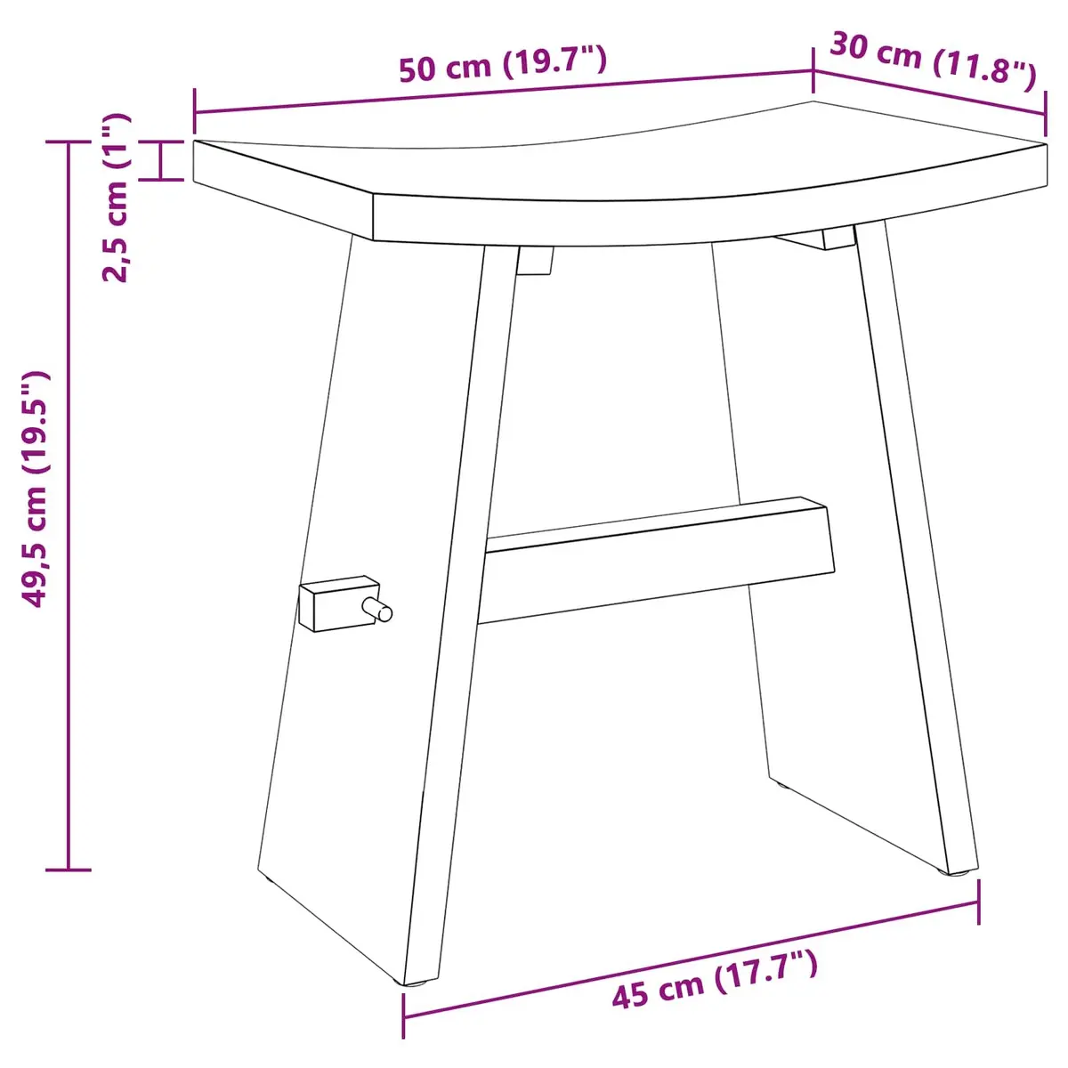 Bathroom Stool Modern Brown Solid Teak Wood Indoor Seating Backless Compact