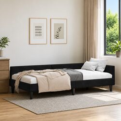 Corner Bed Frame with Headboard Black Modern L-Shaped 90cm x 190cm Bedroom