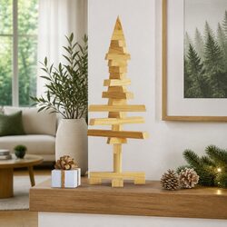 Wooden Christmas Tree with Stand 60cm Brown Solid Pine Adjustable Branches DIY