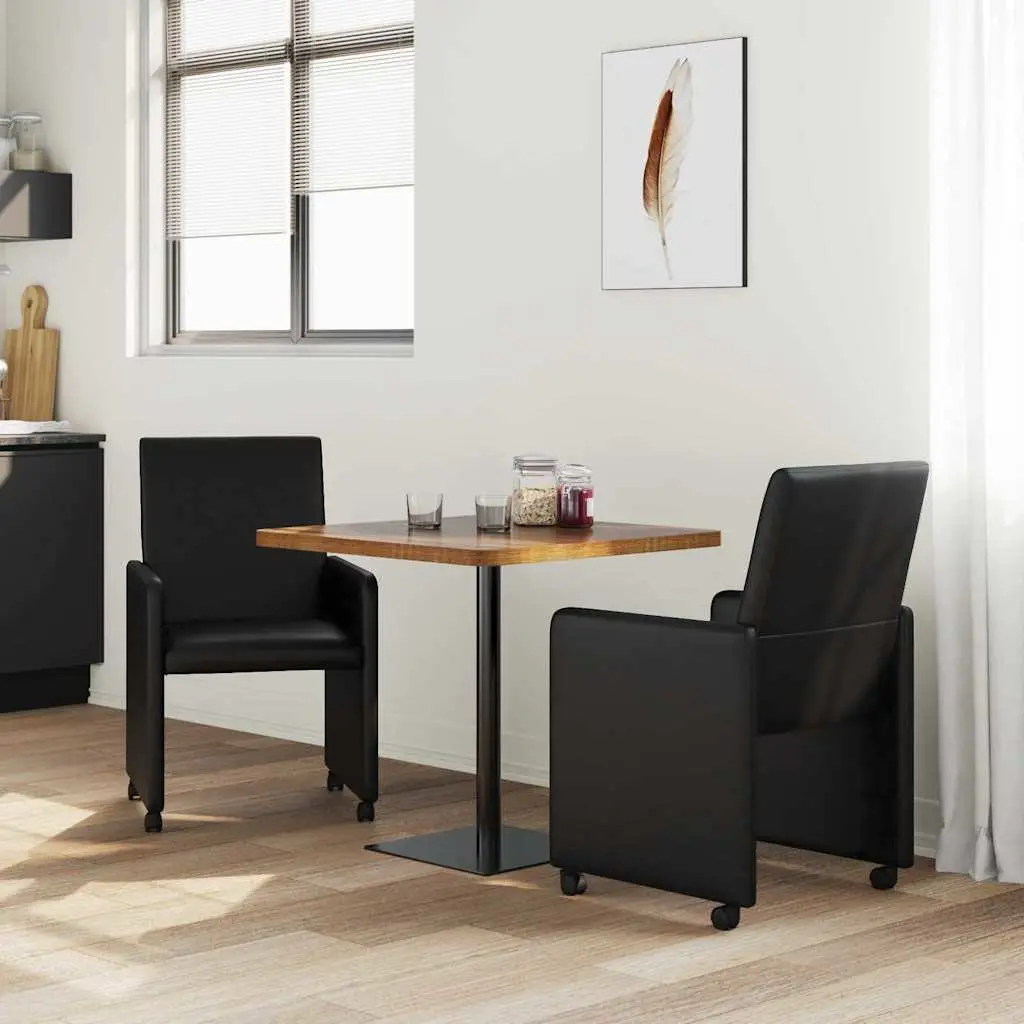 Dining Chairs with Wheels 2 pcs Black Kitchen Room Seating Furniture Set