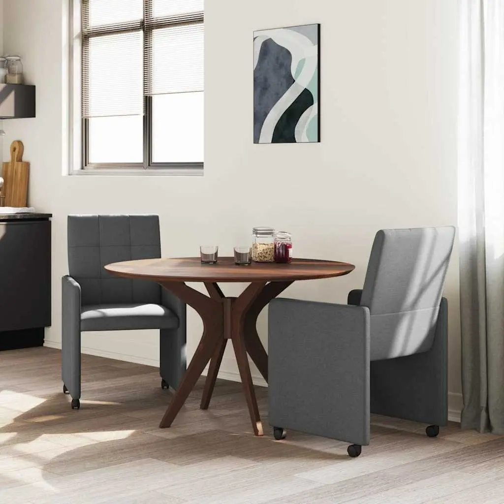 Dining Chairs with Wheels 2 Pieces Grey Kitchen Seating with Armrest Casters