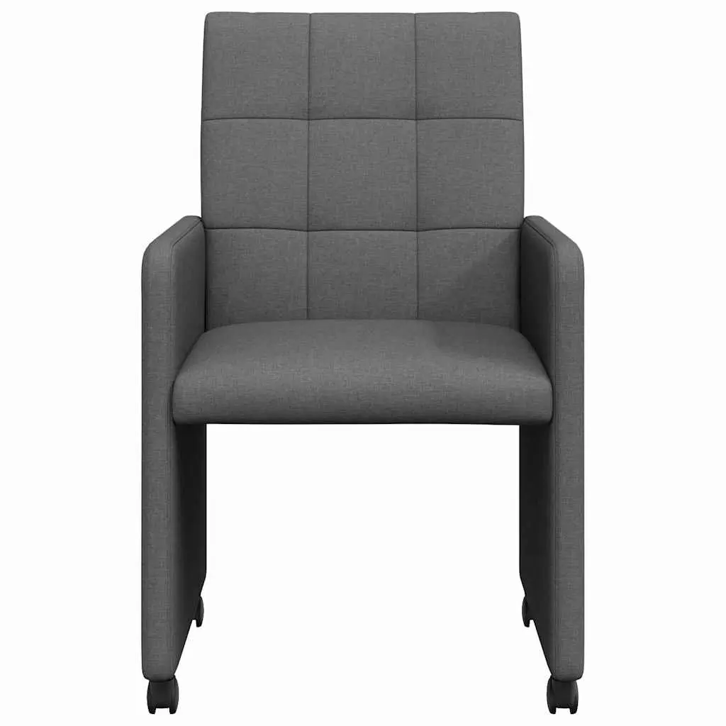 Dining Chairs with Wheels 2 Pieces Grey Kitchen Seating with Armrest Casters