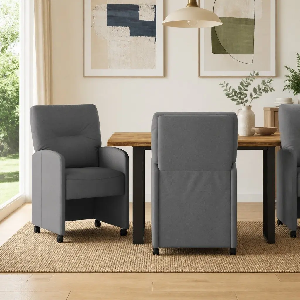 Dining Chairs with Wheels 2 pcs Grey Modern Kitchen Seating Ergonomic Design