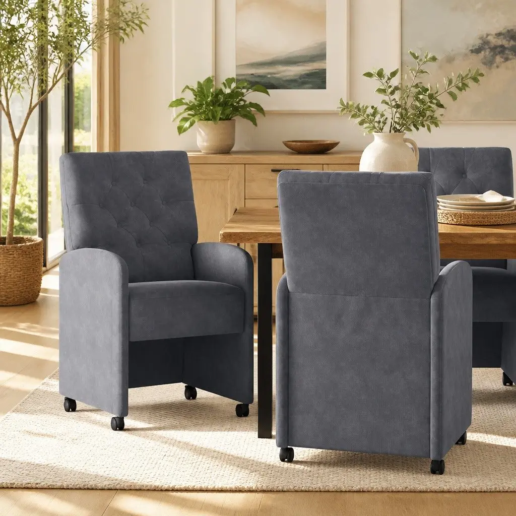 Dining Chairs with Wheels 2 pcs Grey Kitchen Room Furniture Modern Design