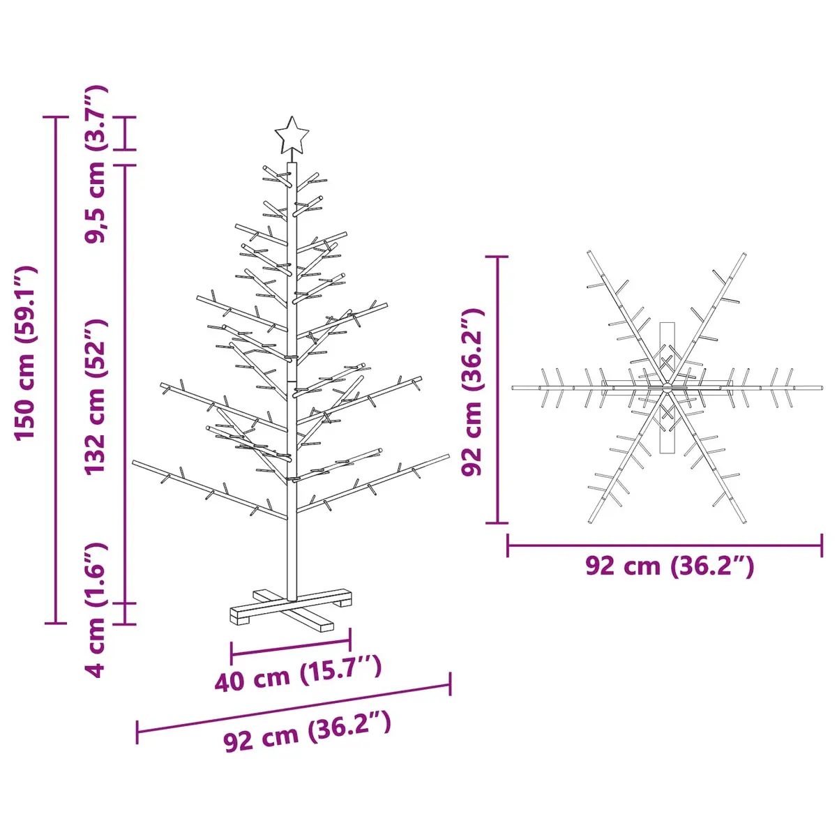 Wooden Christmas Tree Modern Minimalist 150cm Brown