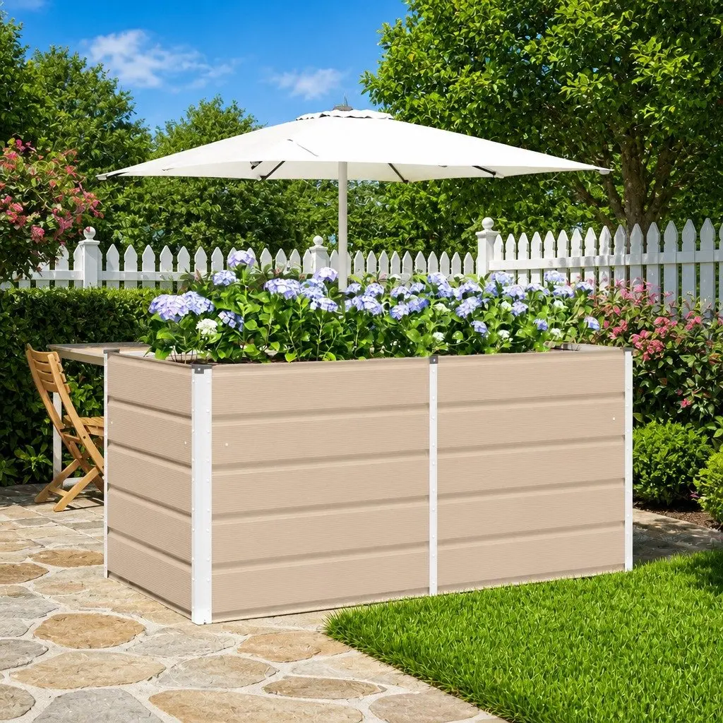 Large Steel Modern Planter Ivory Indoor Outdoor Pot 160x80x75cm