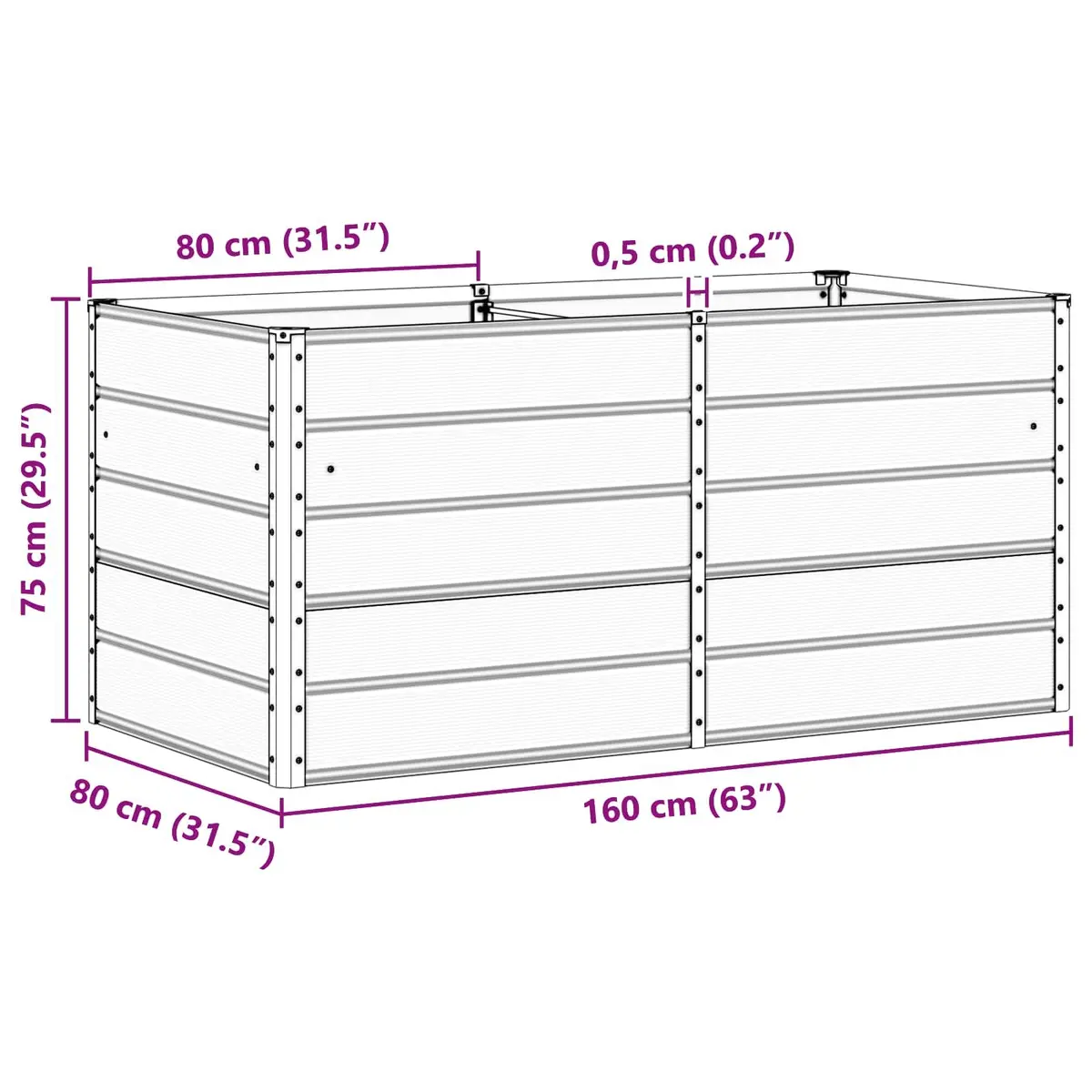 Large Steel Modern Planter Ivory Indoor Outdoor Pot 160x80x75cm