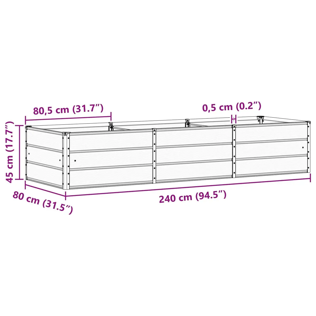 Steel Planter Minimalist Ivory 240x80x45cm