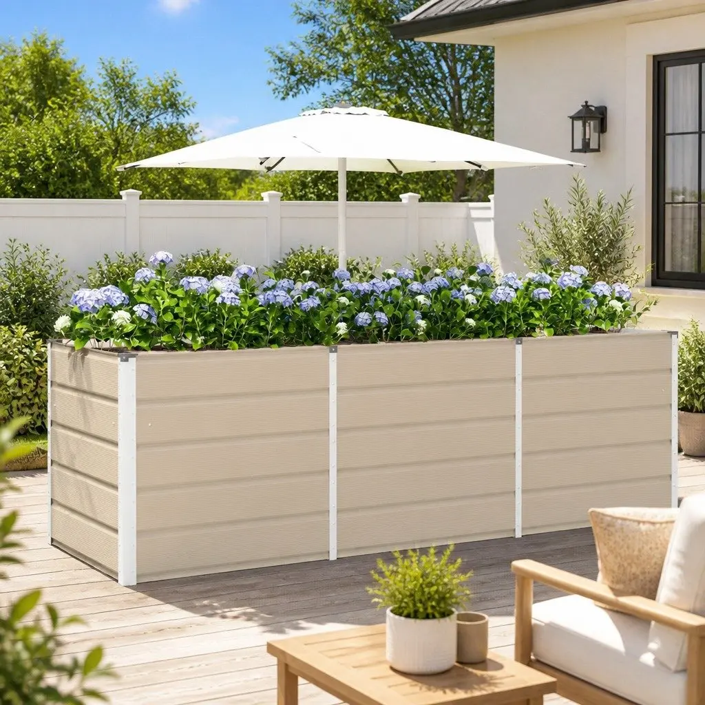 Modern Steel Planter Ivory 240 x 80 x 75 cm Garden Outdoor Indoor Large Pot