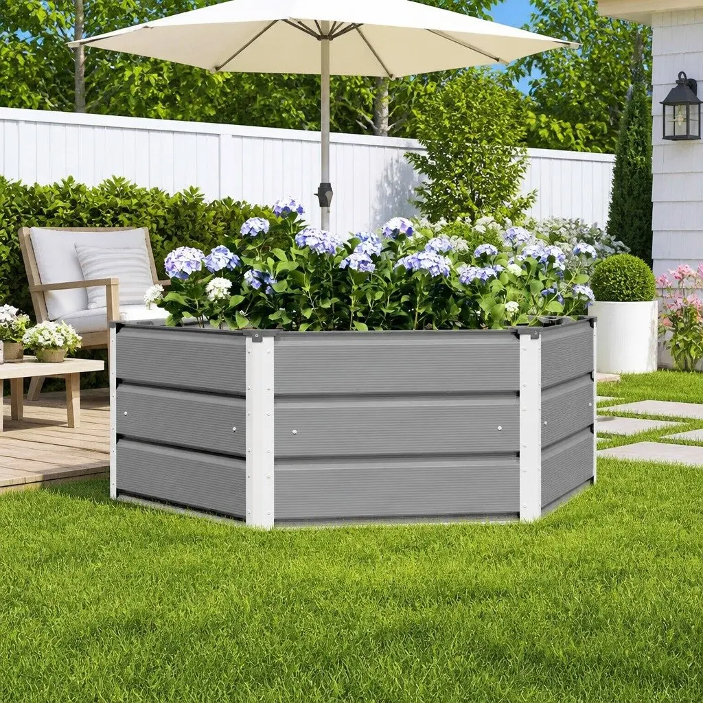 Hexagon Steel Planter Light Grey 129x129x45cm Outdoor Pot
