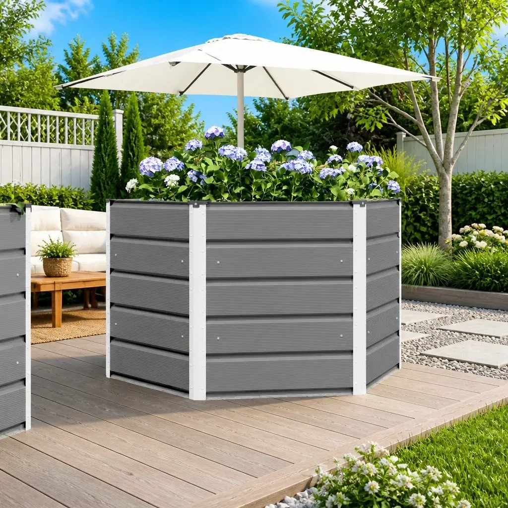 Hexagon Steel Planter Light Grey 129x129x75cm Outdoor Garden Flower Pot