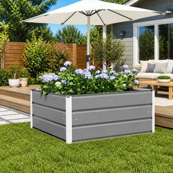 Steel Garden Planter Light Grey Modern Outdoor Decorative Plant Pot Minimalist