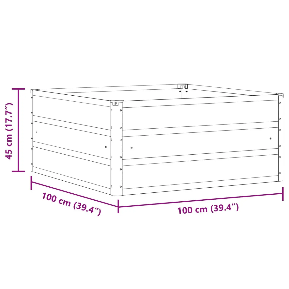 Steel Planter Light Grey Modern Outdoor Decorative Plant Pot 100 x 100 x 45 cm
