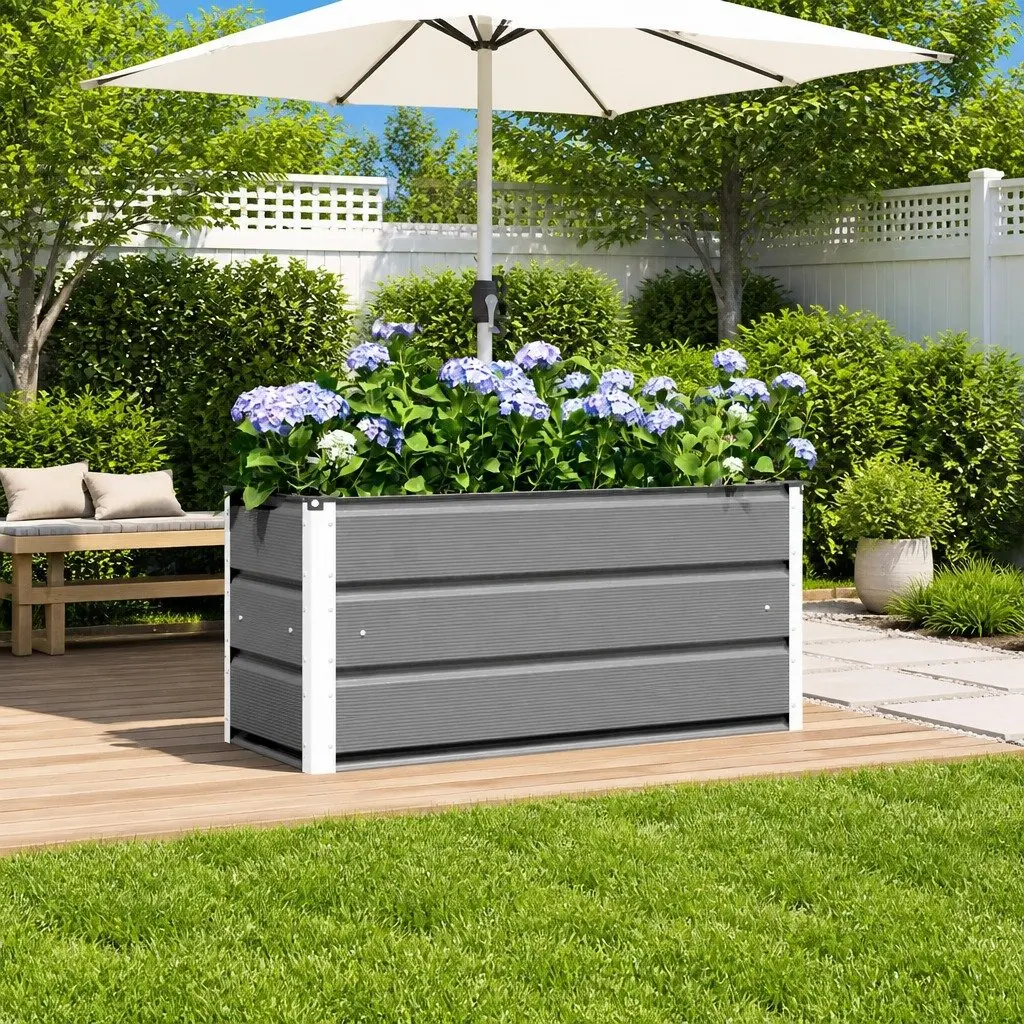 Light Grey Steel Planter Garden Patio Indoor Outdoor Pot 100x40x45cm Modern
