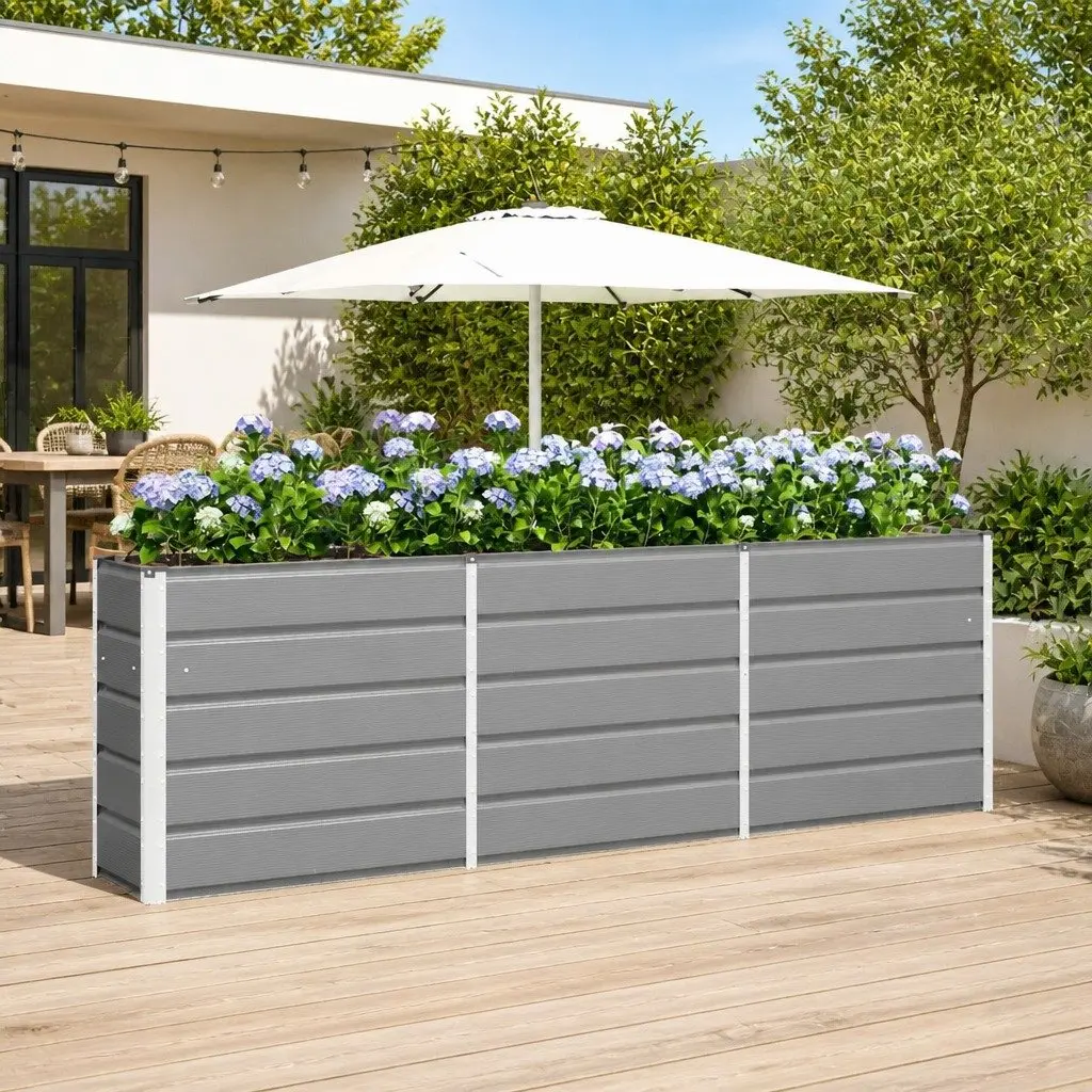 Steel Garden Planter Light Grey 240x40x75cm Indoor Outdoor