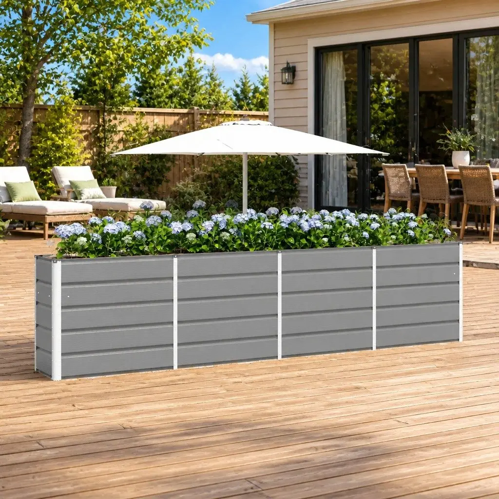 Light Grey Large Steel Planter 320x40x75cm