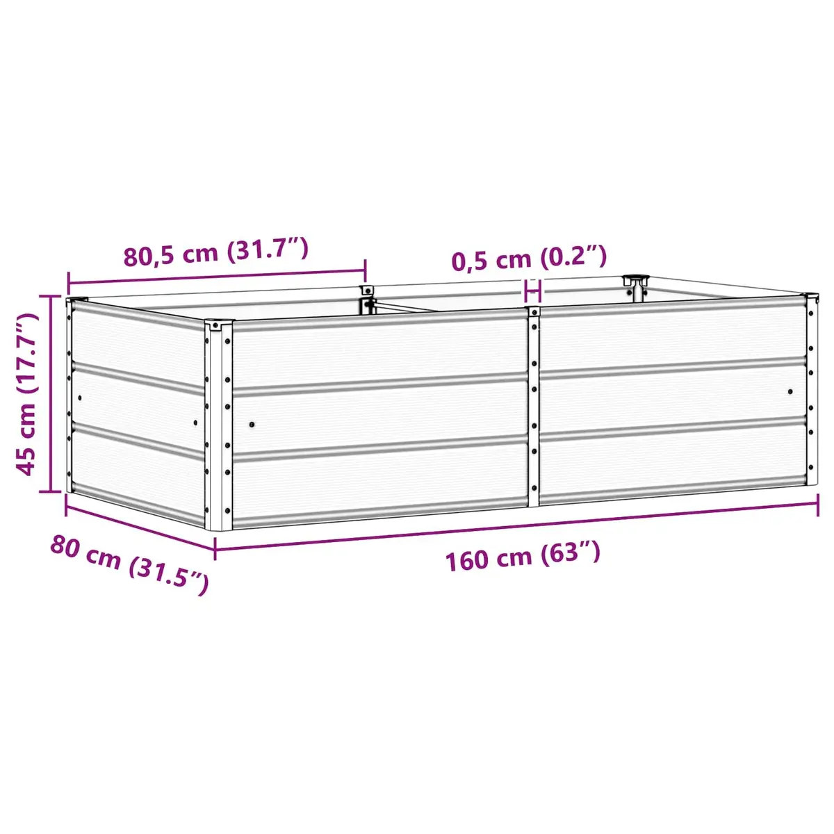 Planter Light Grey Modern Garden Indoor Outdoor Steel Container 160 x 80 x 45 cm