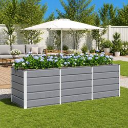 Modern Steel Planter Light Grey 240x80x75cm Garden Outdoor Indoor Pot Container