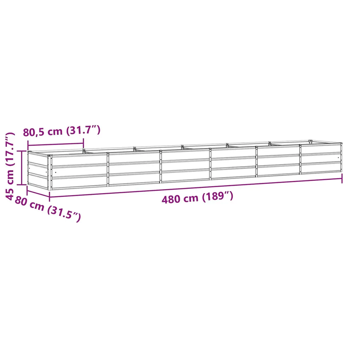Planter Light Grey Steel 480x80x45cm Contemporary Garden Terrace Indoor Outdoor Pot