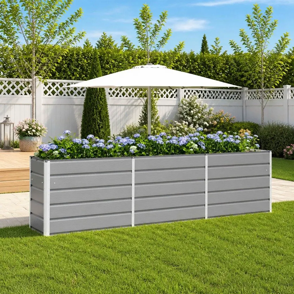 Galvanised Steel Planter Light Grey 290 x 50 x 75 cm Outdoor Raised Bed