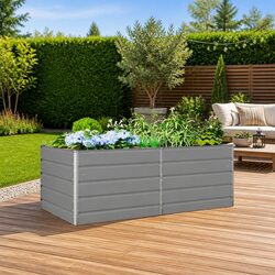 Galvanised Steel Planter Light Grey 195 x 100 x 75 cm Garden Outdoor Patio