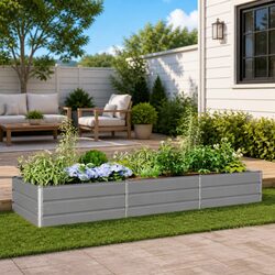 Galvanised Steel Planter Light Grey 290 x 100 x 45 cm Garden Outdoor Raised Bed