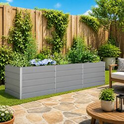 Light Grey Galvanised Steel Garden Pot - 290 x 100 x 75 cm