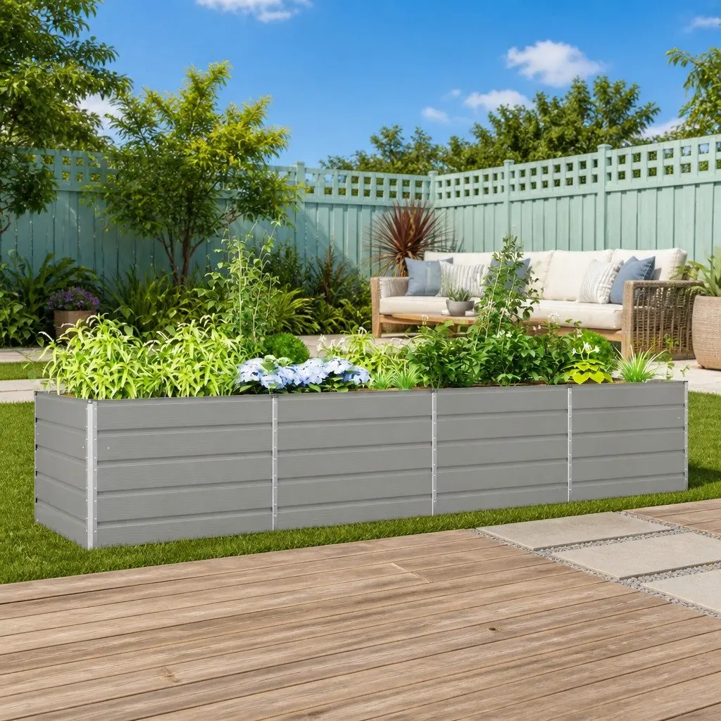 Large Garden Planter Light Grey 385 x 100 x 75 cm Steel