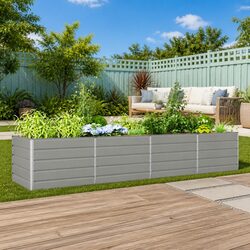 Large Garden Planter Light Grey 385 x 100 x 75 cm Steel Raised Planting Box