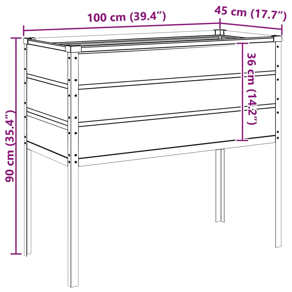 High Foot Planter Galvanised Steel Light Grey 100 x 45 x 90 cm