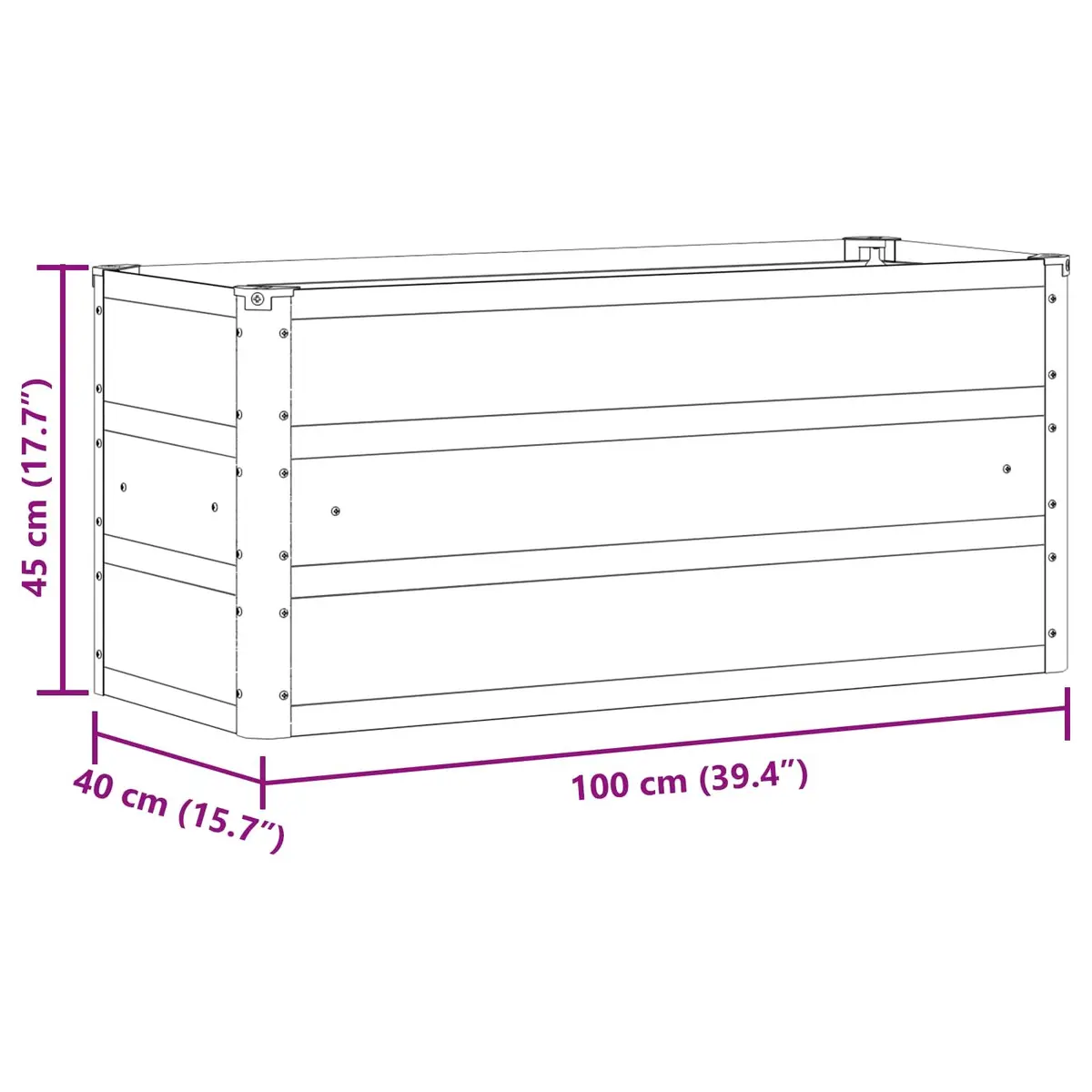 Steel Planter Anthracite 100x40x45cm Indoor Outdoor Garden Patio Pot Container