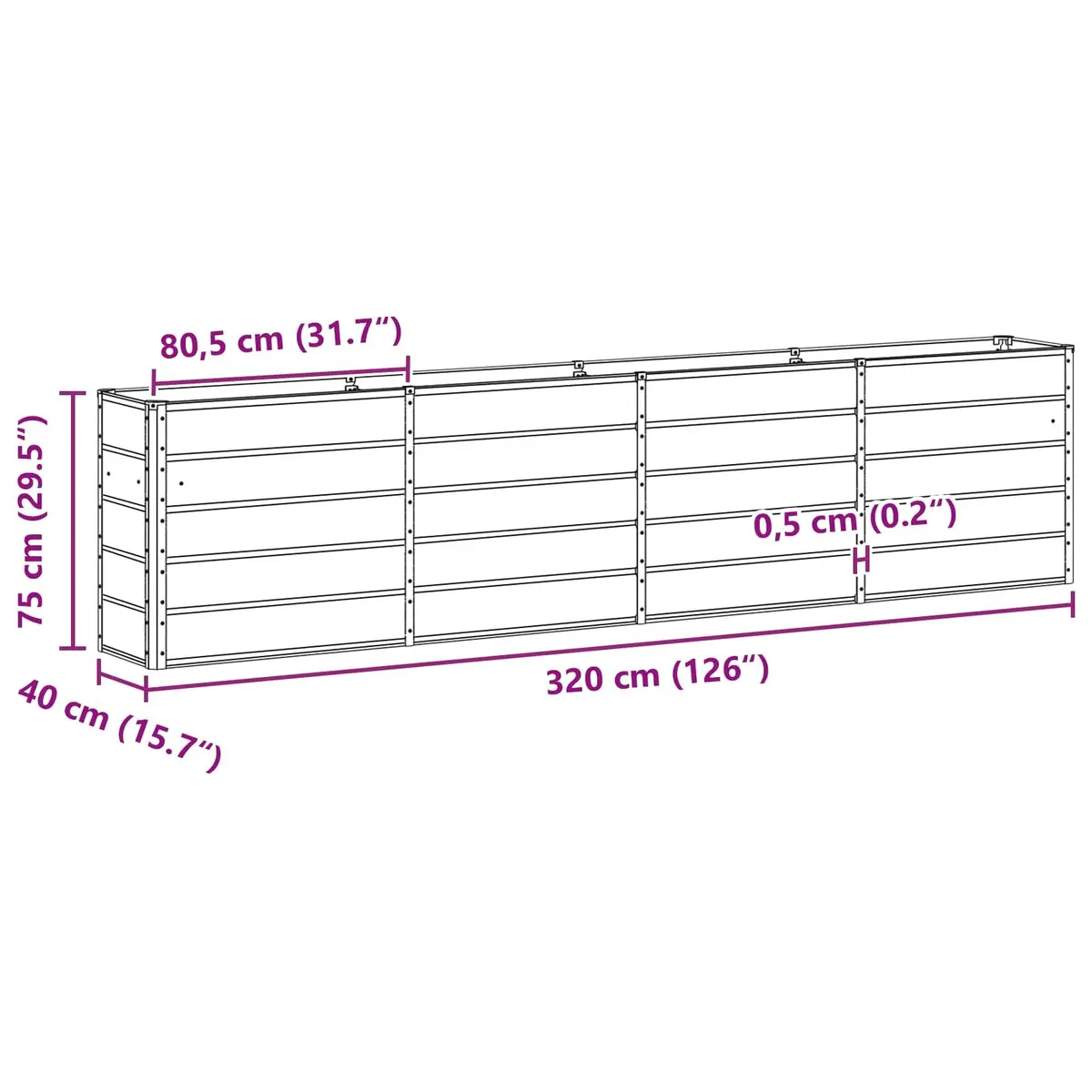 Steel Planter Anthracite 320 x 40 x 75 cm Indoor Outdoor Garden Patio Container
