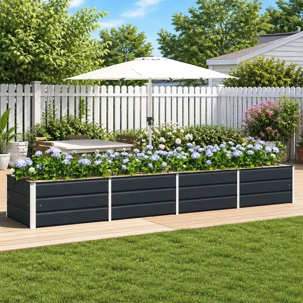 Modern Steel Planter Anthracite 320 x 80 x 45 cm Garden Terrace Indoor Outdoor