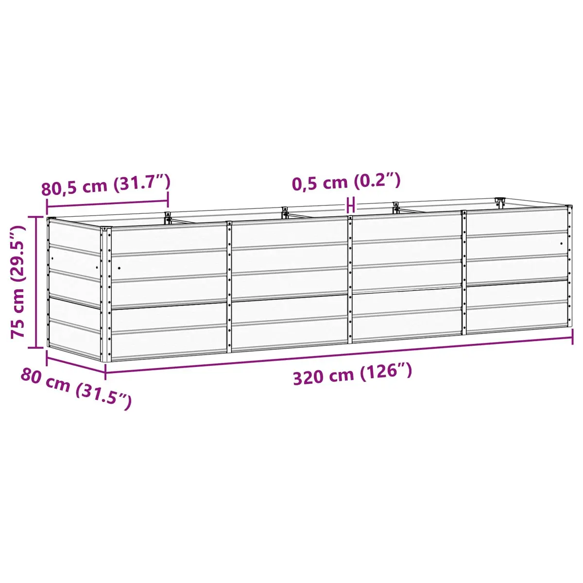 Steel Planter Anthracite 320x80x75cm Garden Terrace Indoor Outdoor Modern Design