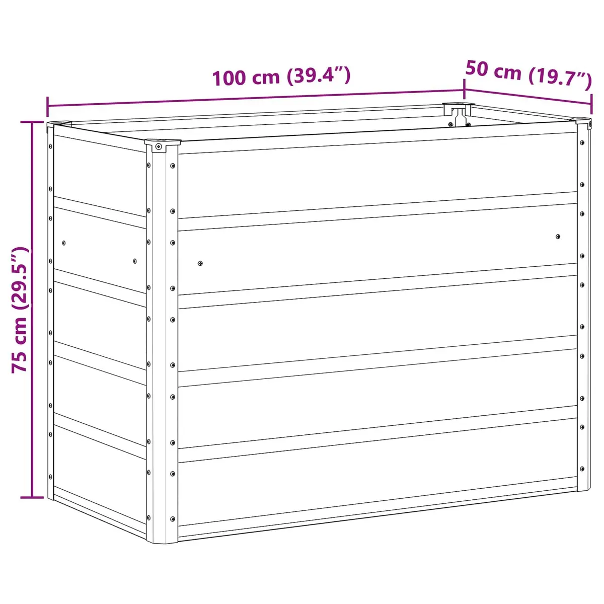 Galvanised Steel Planter Anthracite 100 x 50 x 75 cm Garden Outdoor Raised Bed