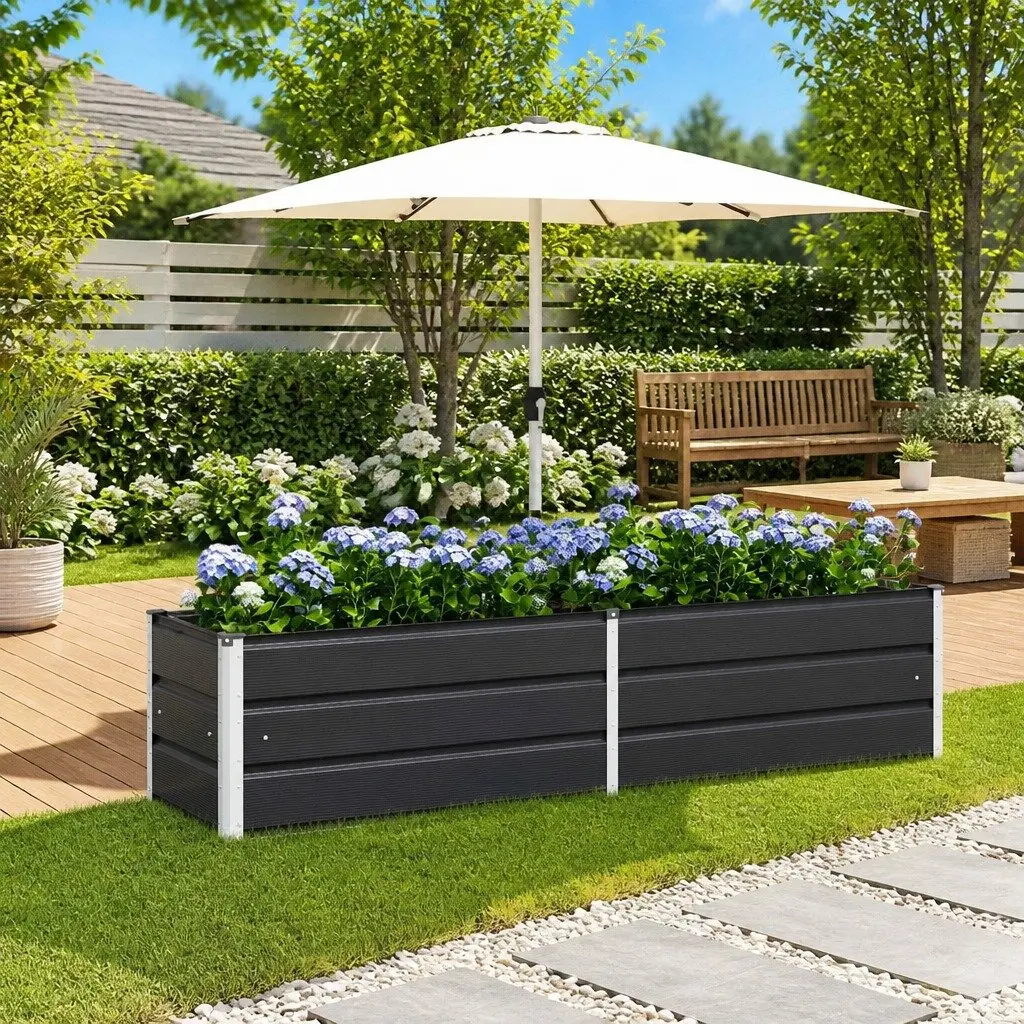 Steel Planter Anthracite Galvanised 195 x 50 x 45 cm Outdoor Pots