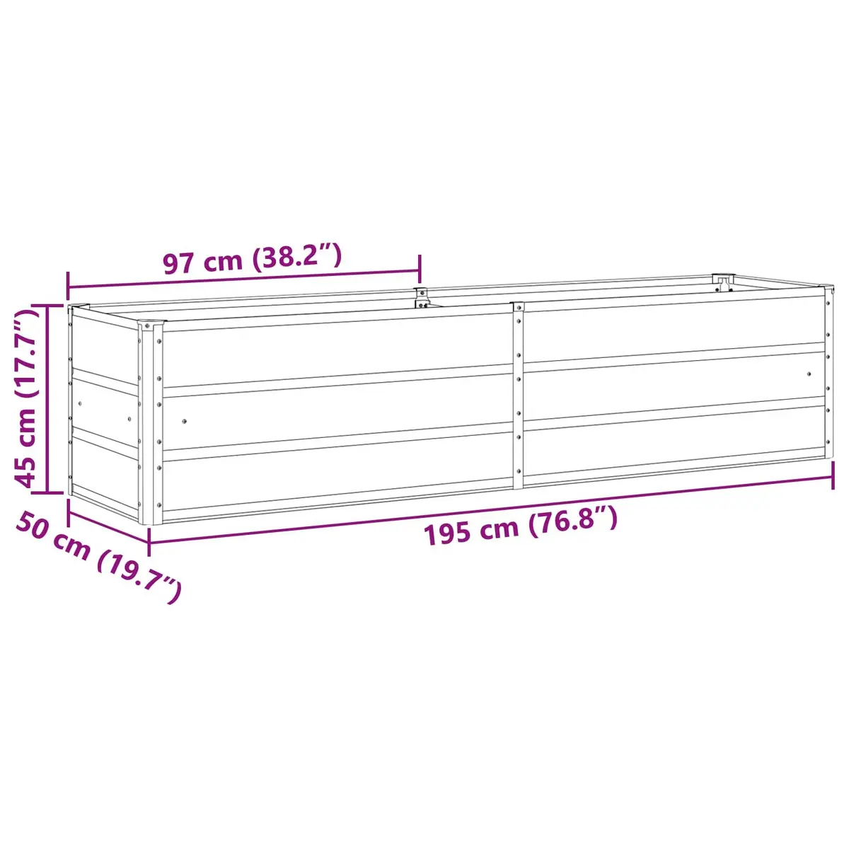 Steel Planter Anthracite Galvanised 195 x 50 x 45 cm Outdoor Pots