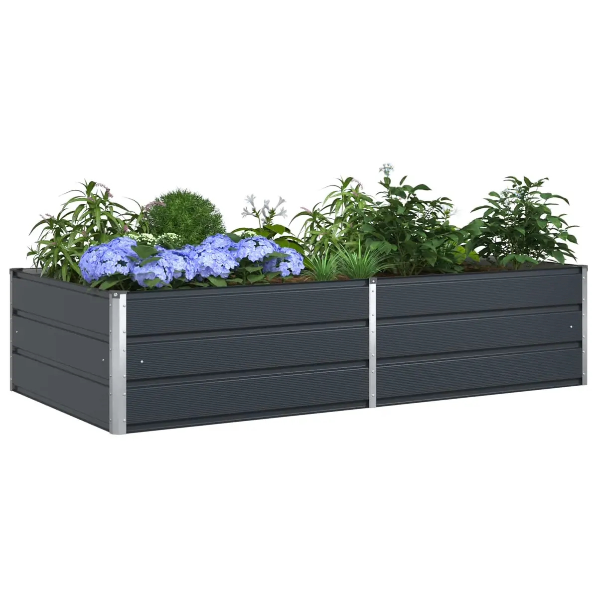 Steel Planter Galvanised Anthracite 195 x 100 x 45 cm Outdoor Garden Patio