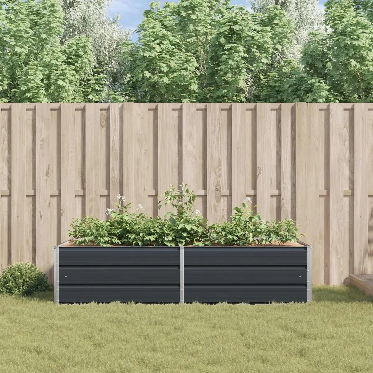 Steel Planter Galvanised Anthracite 195 x 100 x 45 cm Outdoor Garden Patio
