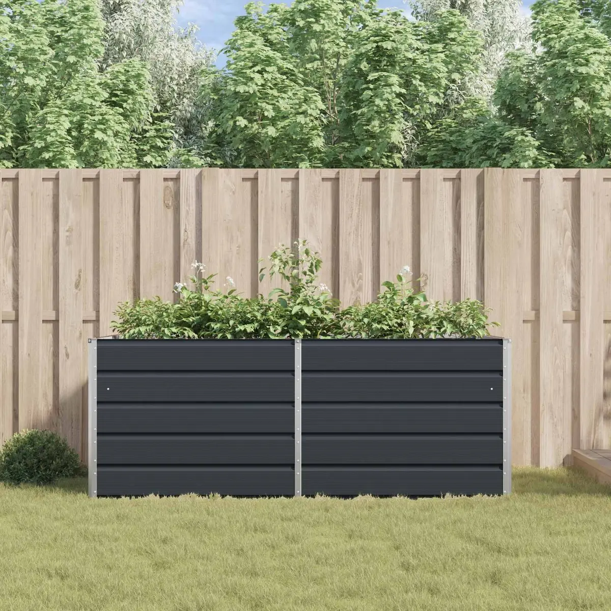 Steel Planter Large Anthracite 195 x 100 x 75 cm Galvanised Outdoor Garden