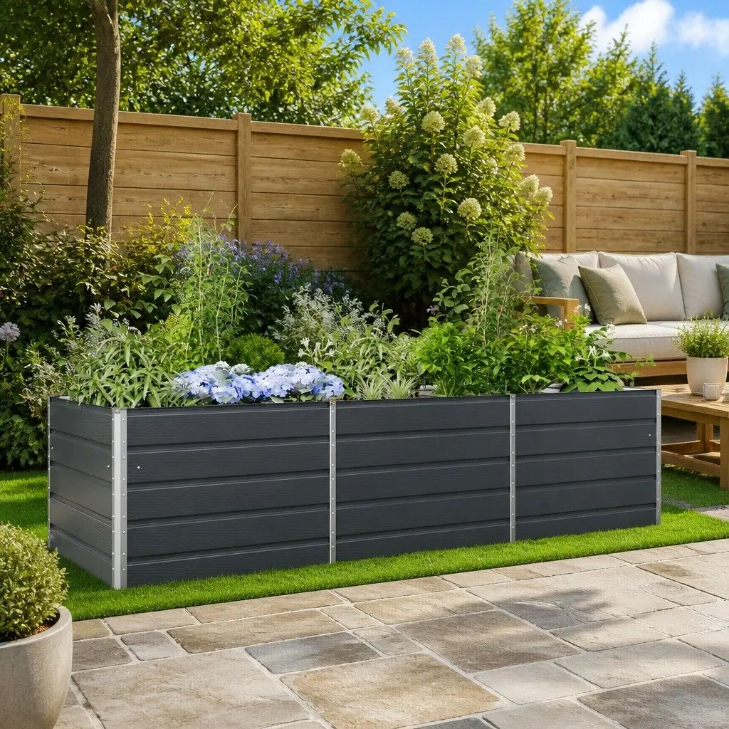 Galvanised Steel Planter Large Anthracite 290x100x75cm Outdoor Patio Garden Pot