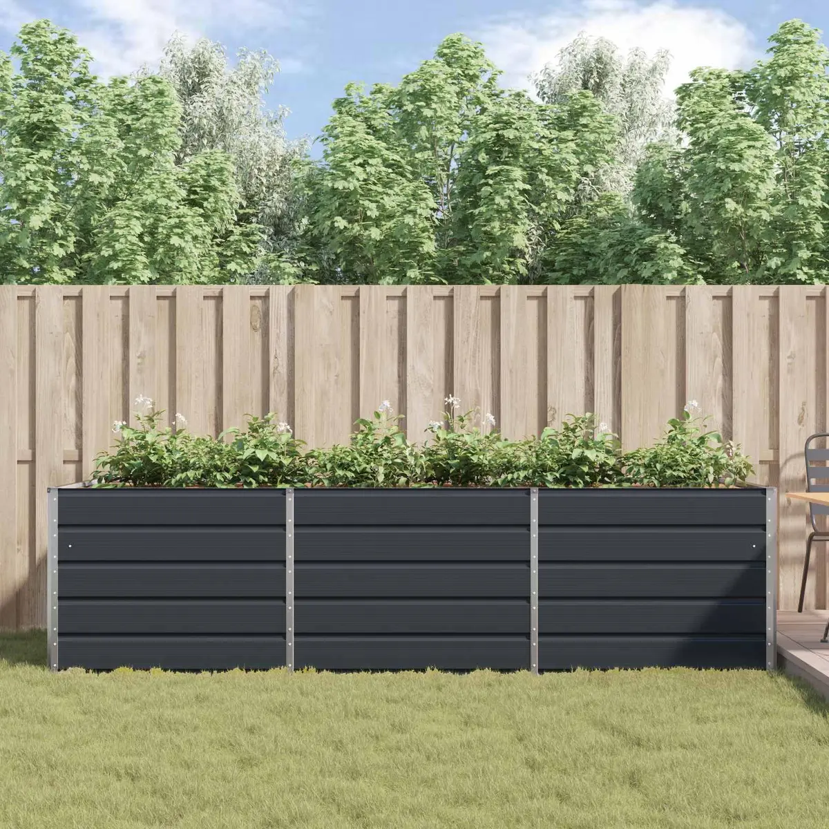 Galvanised Steel Planter Large Anthracite 290x100x75cm Outdoor Patio Garden Pot