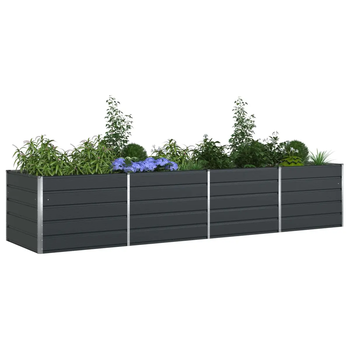 Garden Planter Anthracite Galvanised Steel 385 x 100 x 75 cm Outdoor Raised Flower Bed
