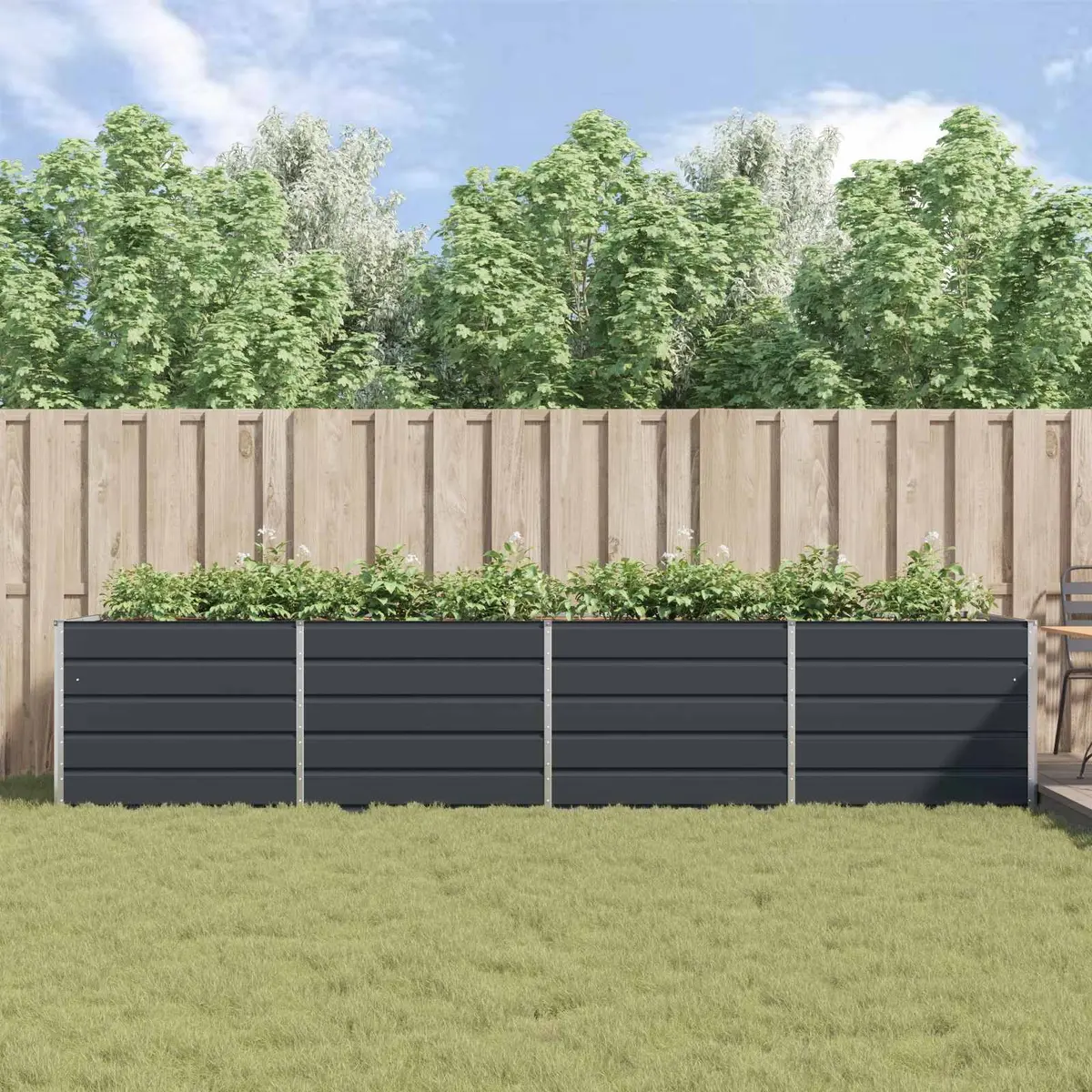 Garden Planter Anthracite Galvanised Steel 385 x 100 x 75 cm Outdoor Raised Flower Bed