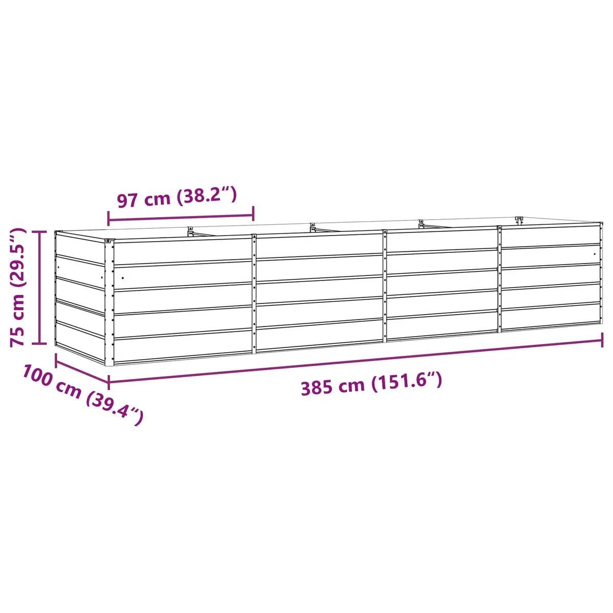 Garden Planter Anthracite Galvanised Steel 385 x 100 x 75 cm Outdoor Raised Flower Bed