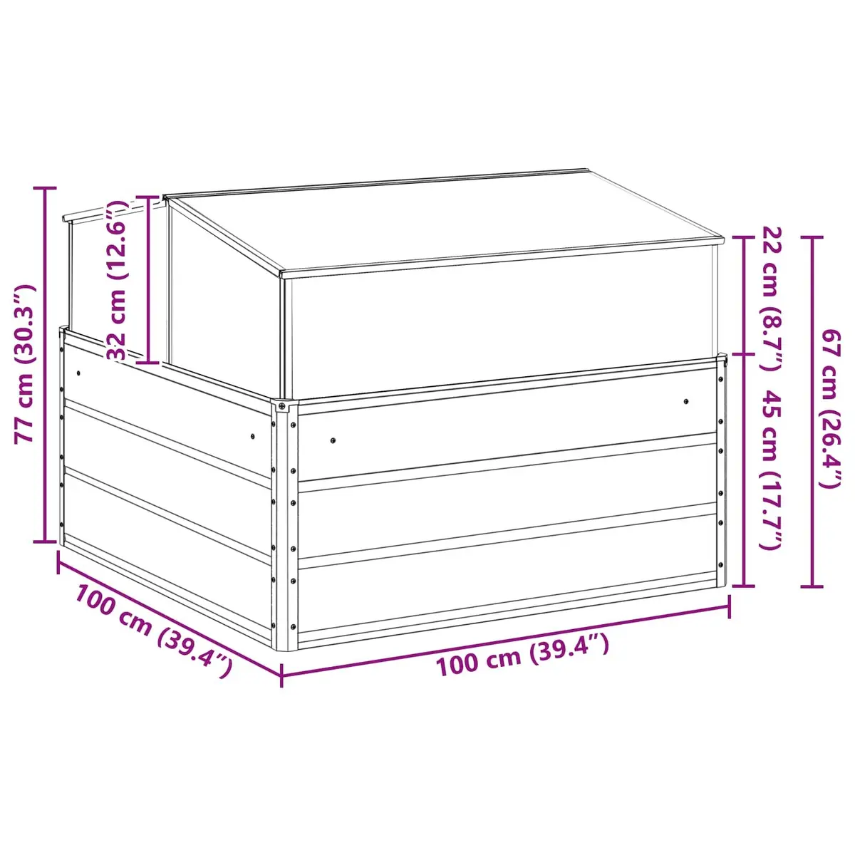 Galvanised Steel Planter 100x100x77cm