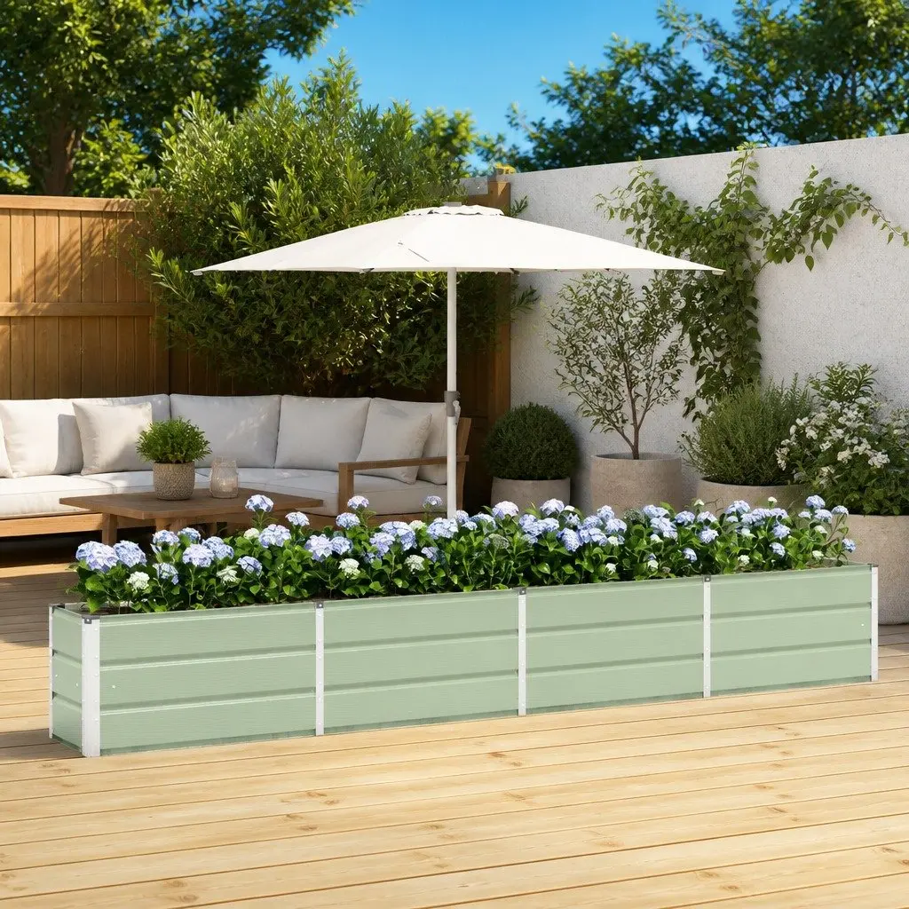 Green Steel Planter Garden Outdoor Indoor Container 320x40x45cm Modern Design