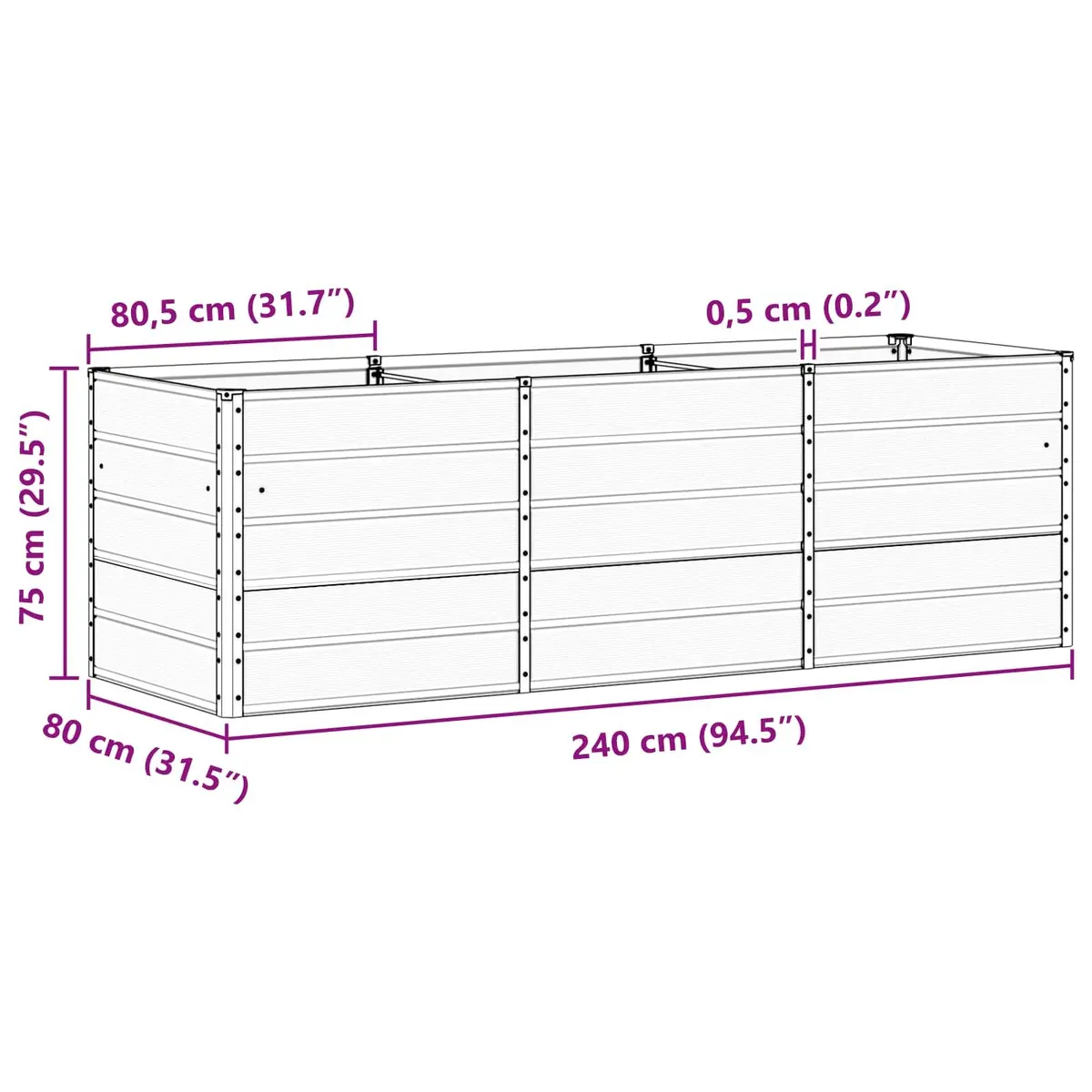 Large Steel Garden Planter Box 240cm Modern Outdoor Indoor Plant Container