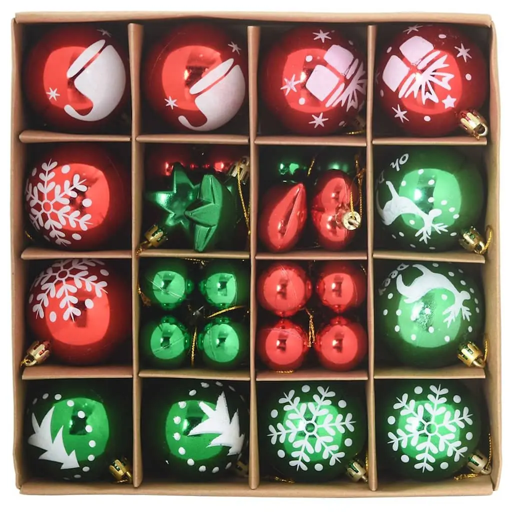 Christmas Bauble Ornament Set 40 Pieces Red Green Holiday Tree Decoration