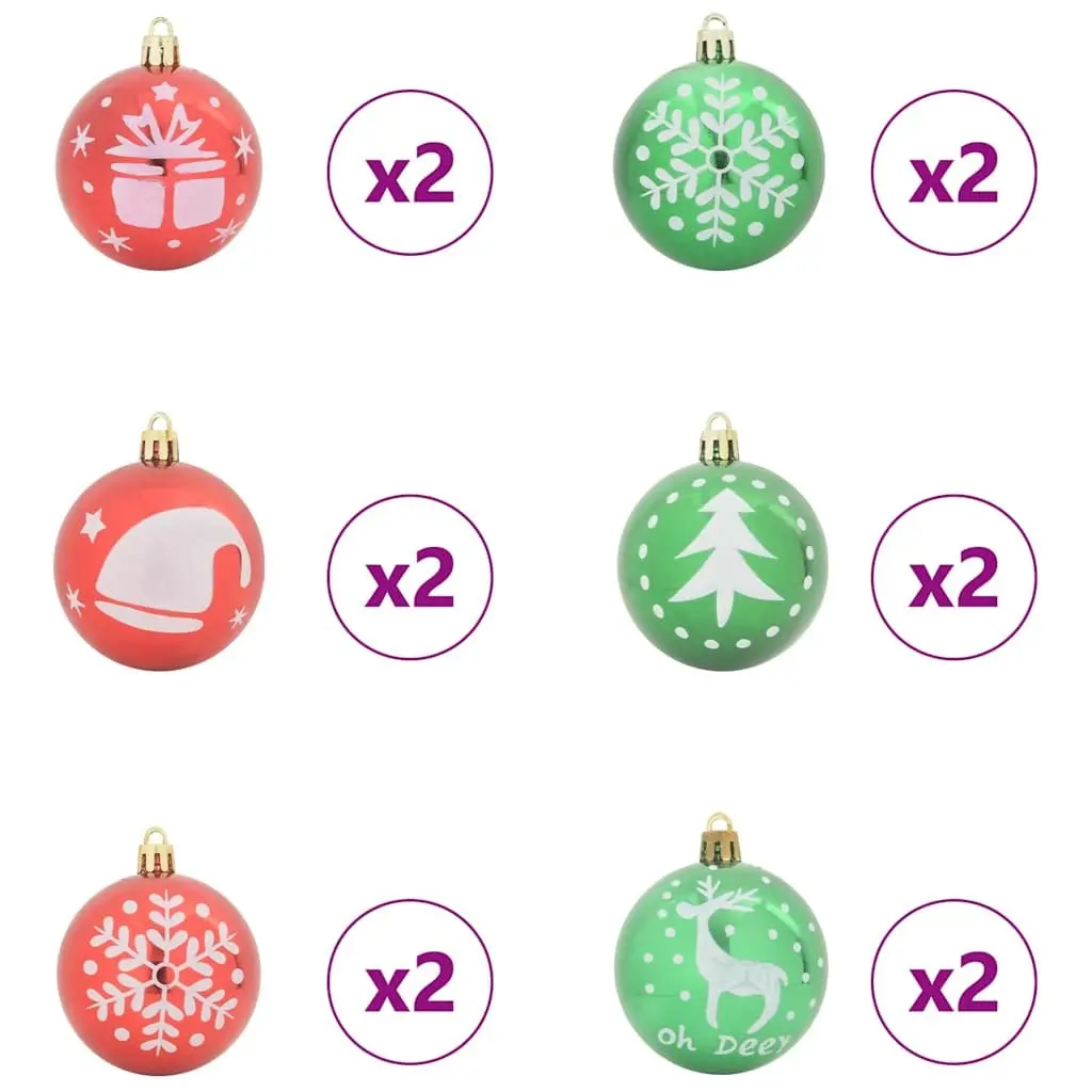 Christmas Bauble Ornament Set 40 Pieces Red Green Holiday Tree Decoration